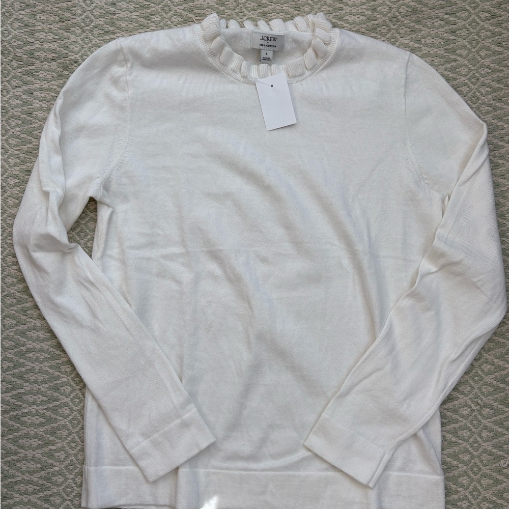 J. Crew Cream Ruffled Neck Top